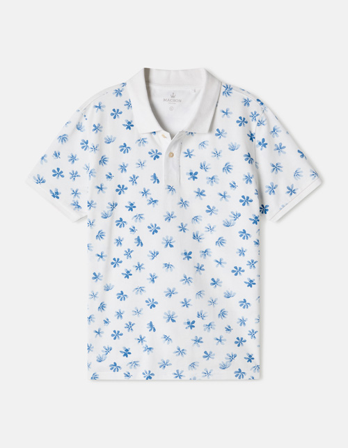 Floral print pique polo shirt.
