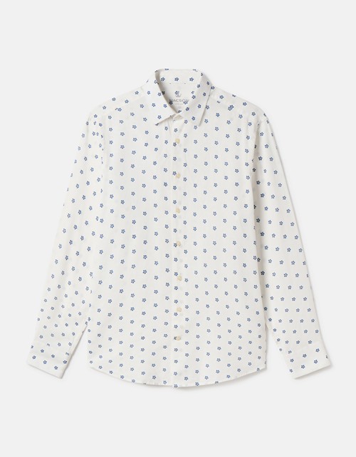 Blue floral print white shirt