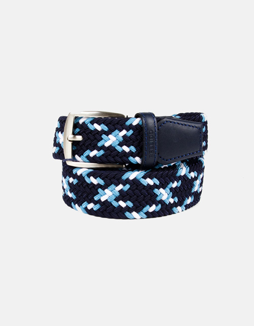 Braided belt with leather appliqués.